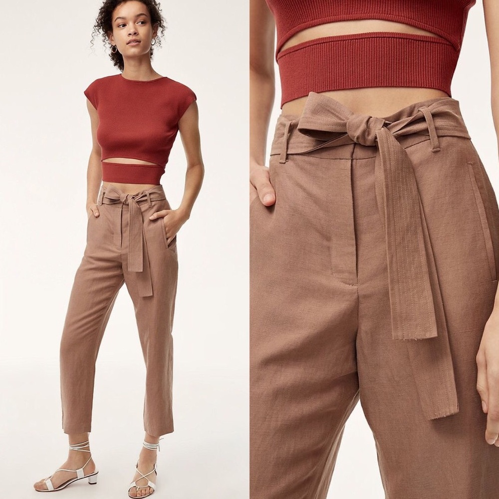 Wilfred Aritzia Jallade Tie Front Linen Crop Pants
